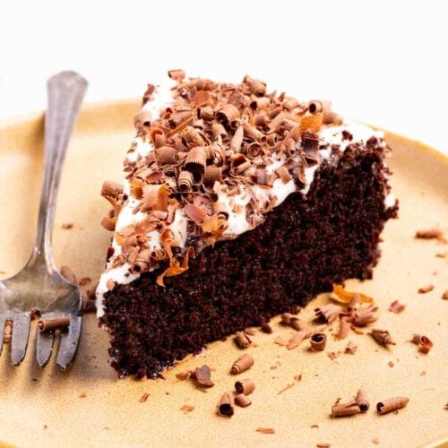 a slice of vegan chocolate Guinness cake