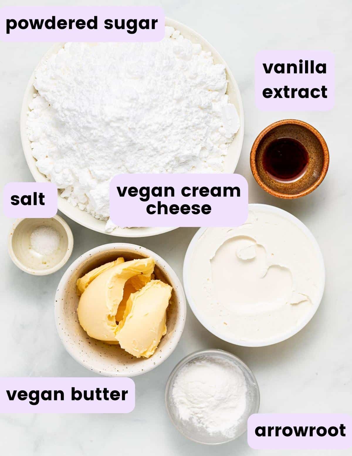 ingredients needed to make vegan cream cheese frosting