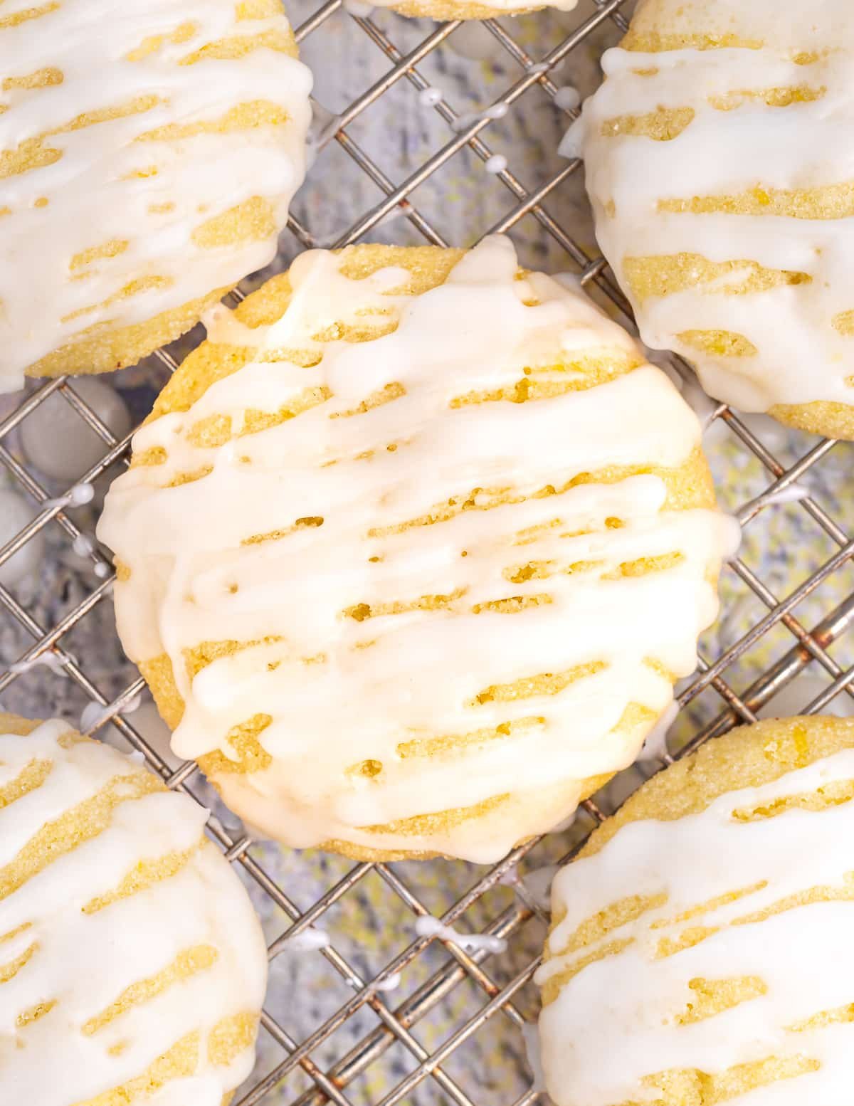 vegan lemon cookies on a wire cooling rack