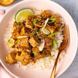 a bowl of ginger tofu and rice