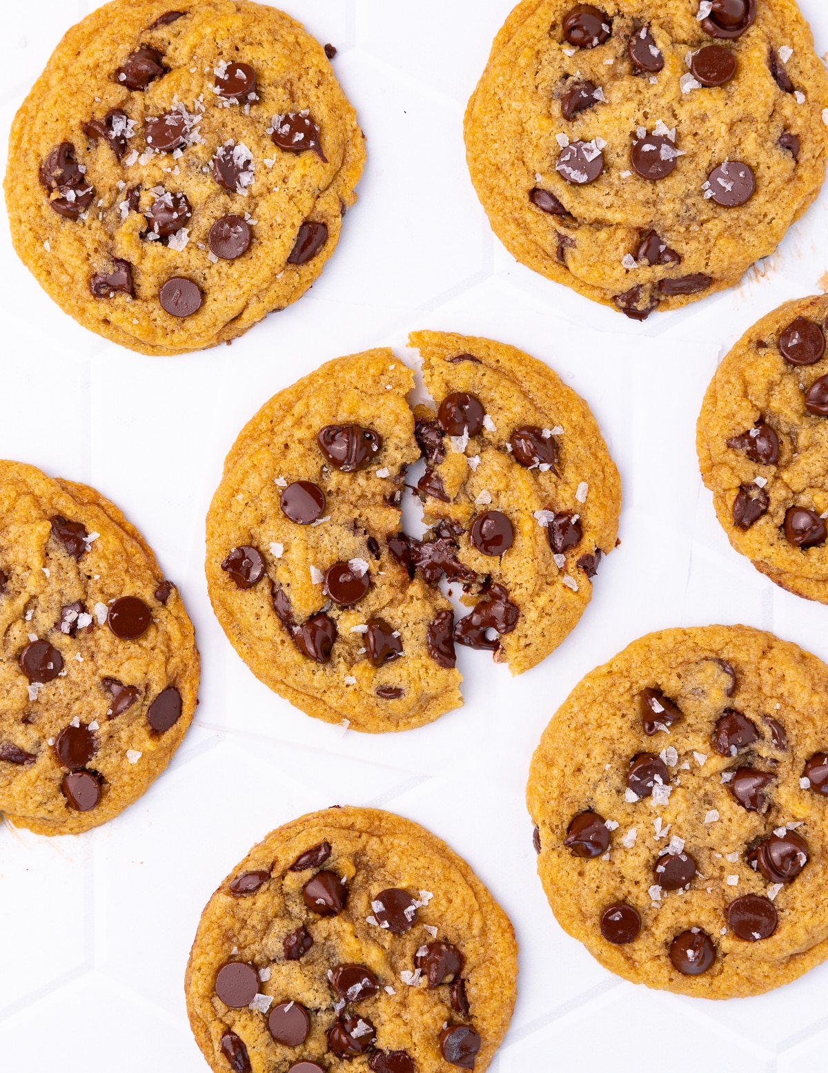 chocolate chip cookies in a white background