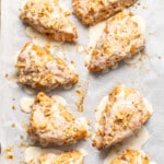 glazed vegan banana scones on a baking tray