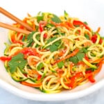 a bowl of vegan miso zucchini noodles