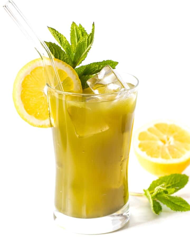 a glass of matcha lemonade