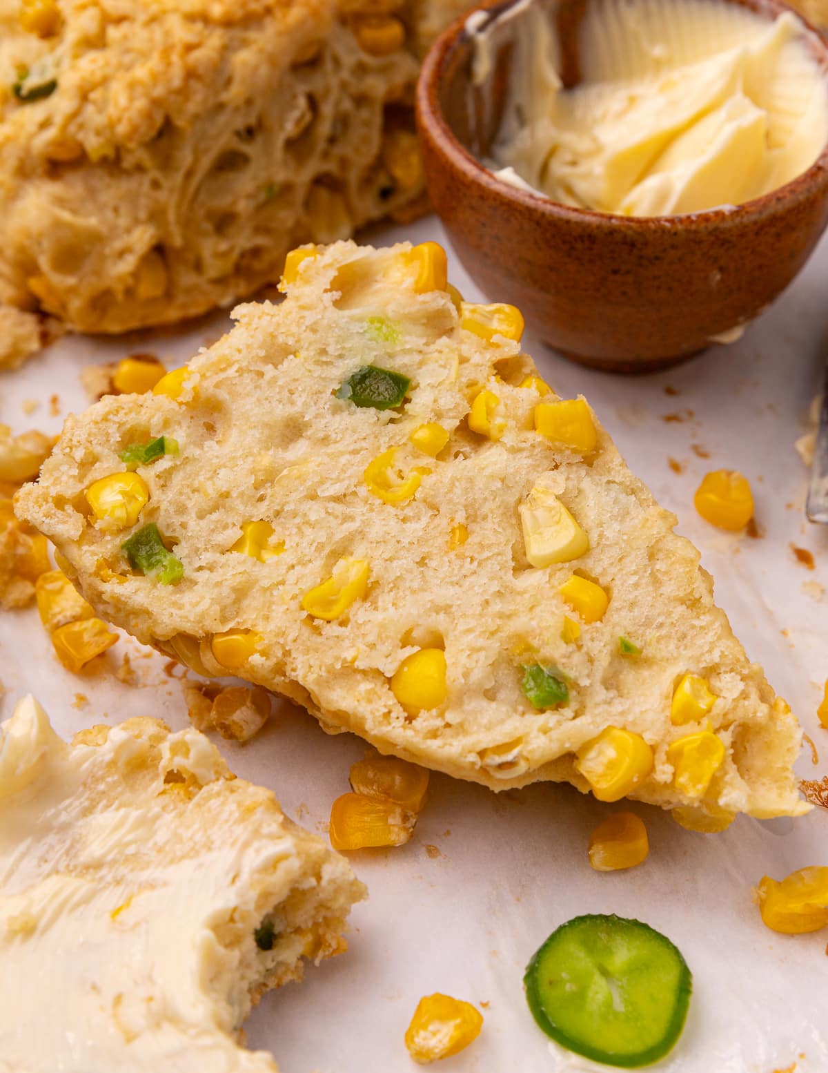 the inside of a jalapeno corn scone