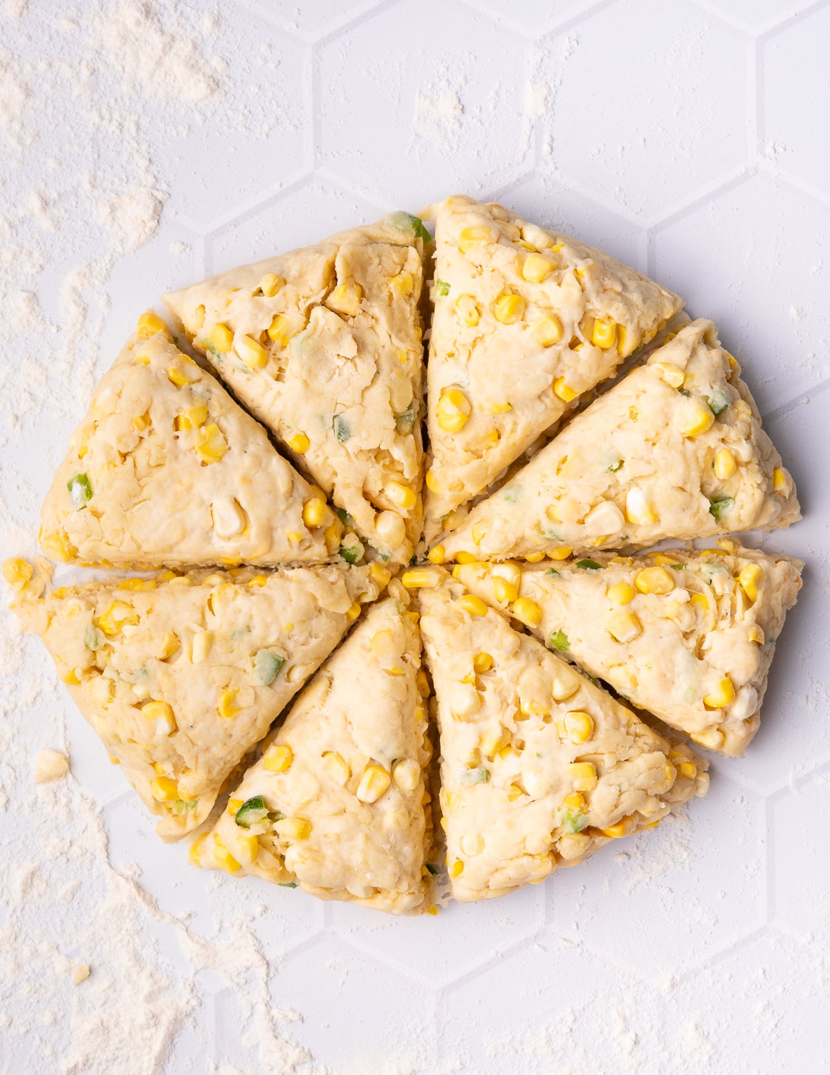 a disk of scone dough cut into wedges