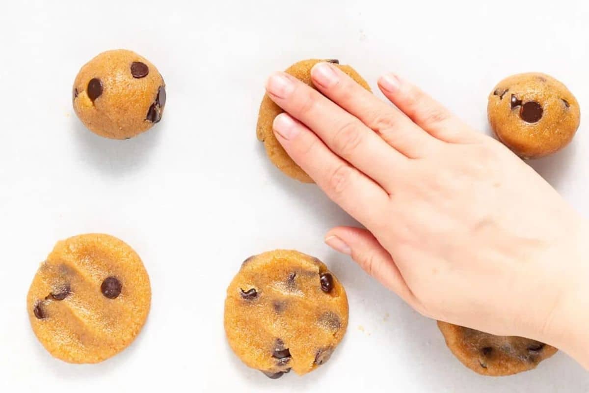 flattened raw almond flour chocolate chip cookies