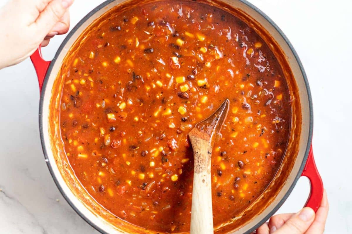 tortilla soup in a Dutch oven