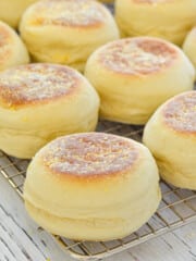 English muffins on a wire rack