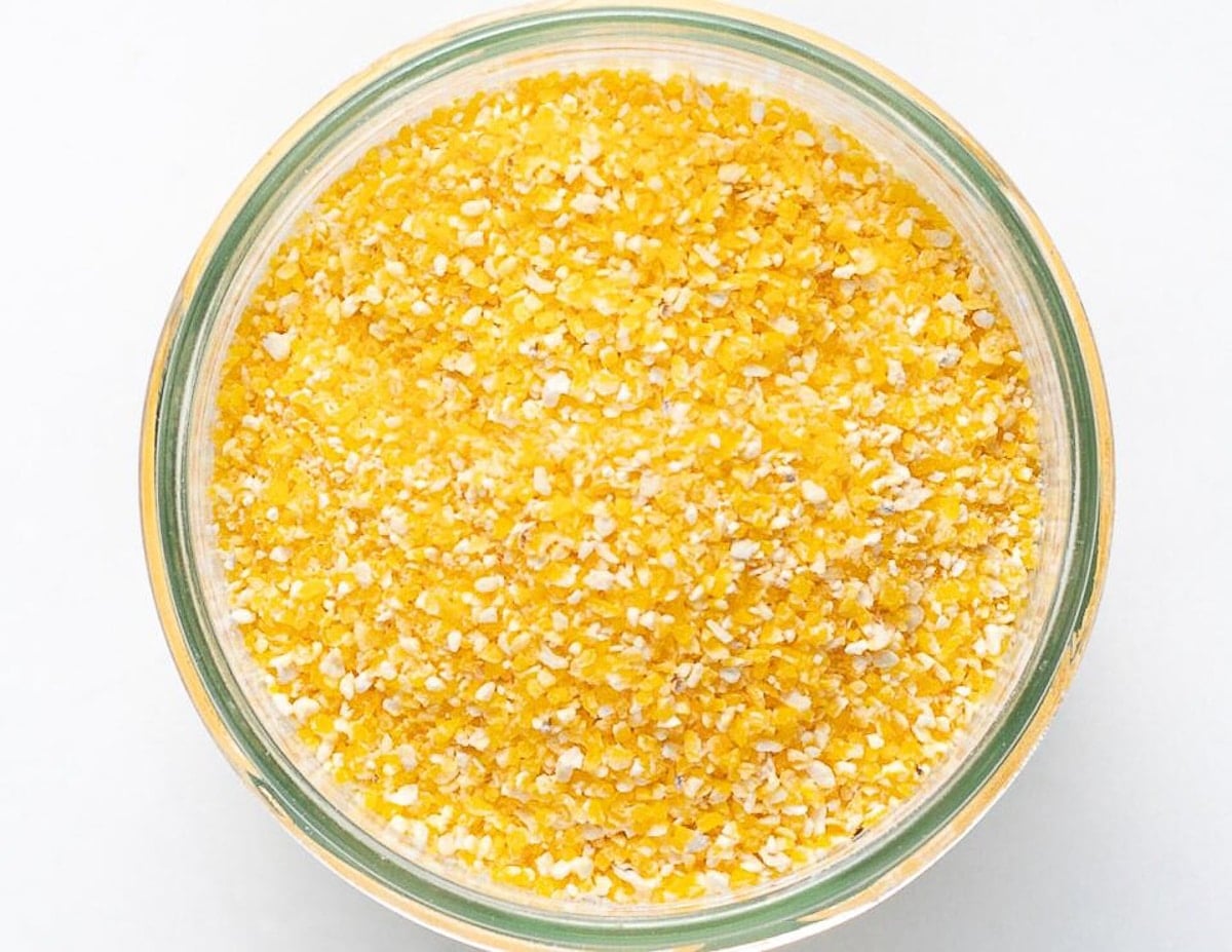 medium grind cornmeal in a jar 