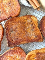 vegan pumpkin cinnamon toast on a wire rack