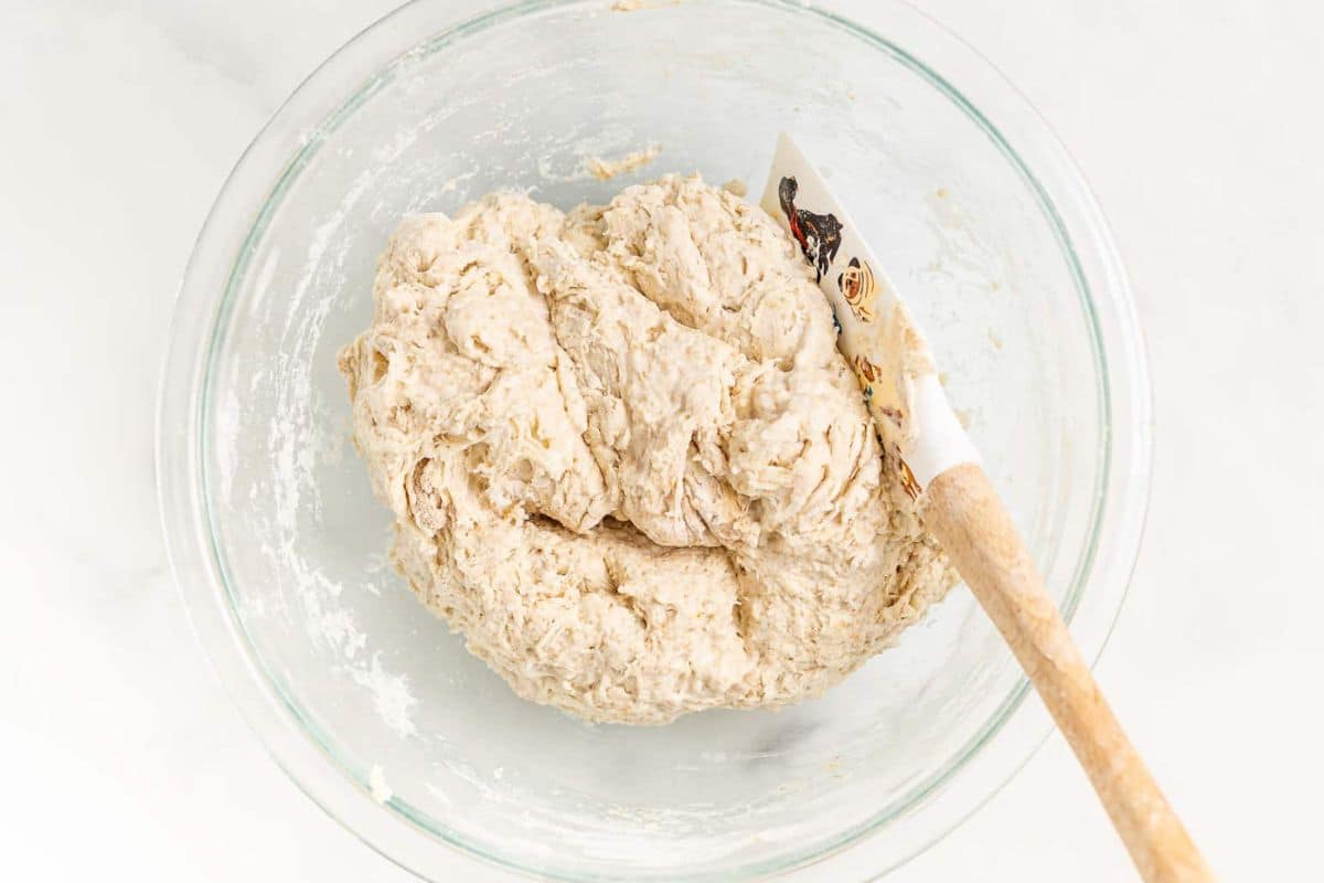 shaggy bread dough in a bowl