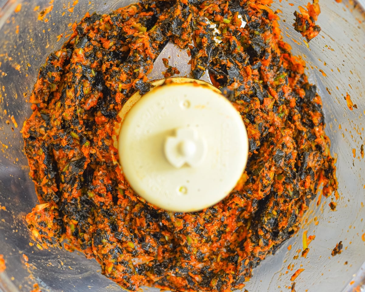 crab cake flavour paste in a food processor 
