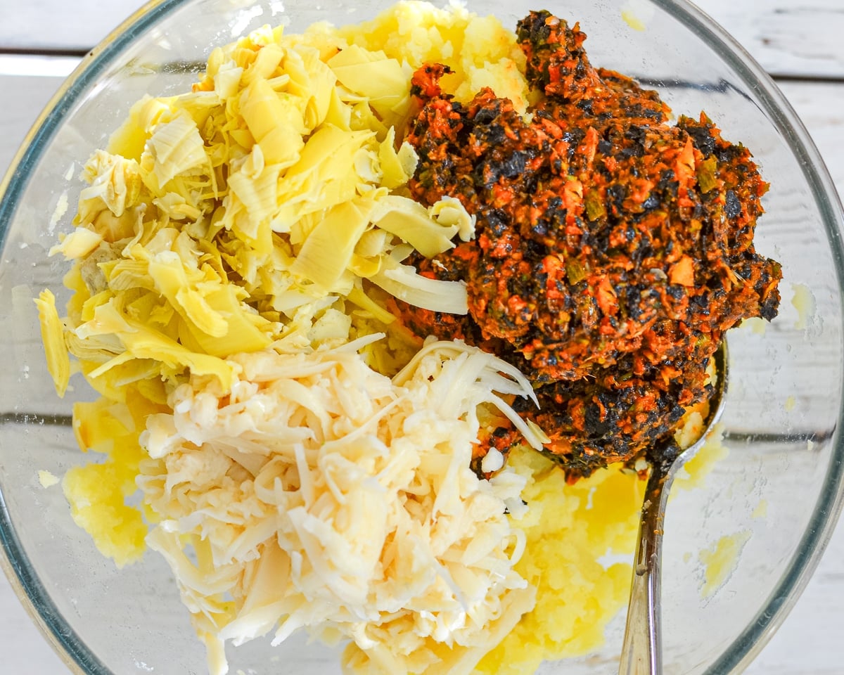 unmixed vegan crab cake mixture in a bowl