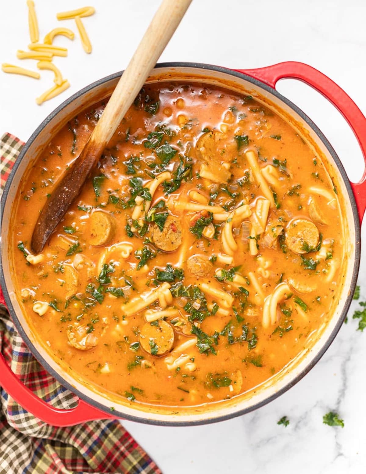 a pan of Italian Sausage Pasta Soup