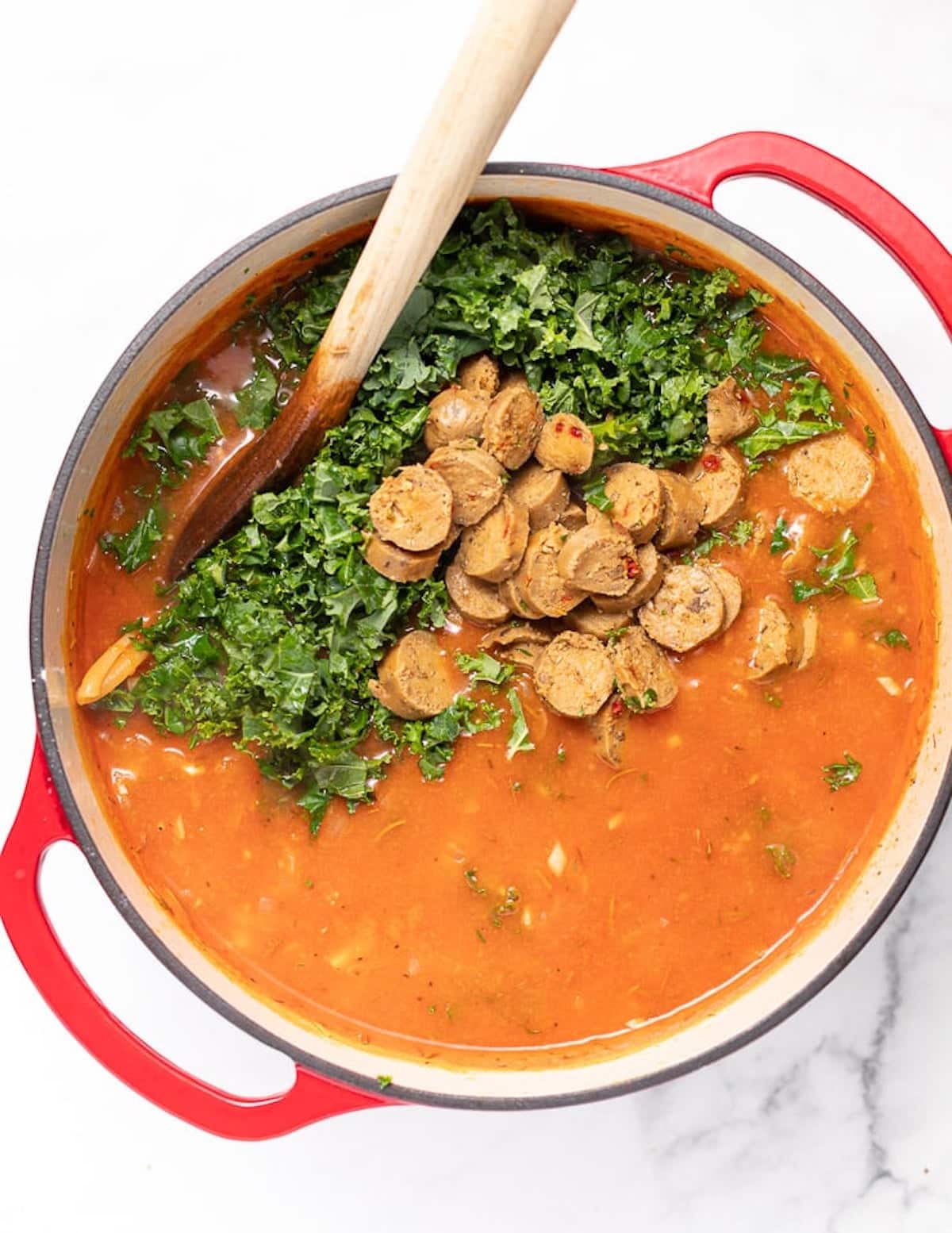 vegan italian sausage soup (dairy free, soy free) •