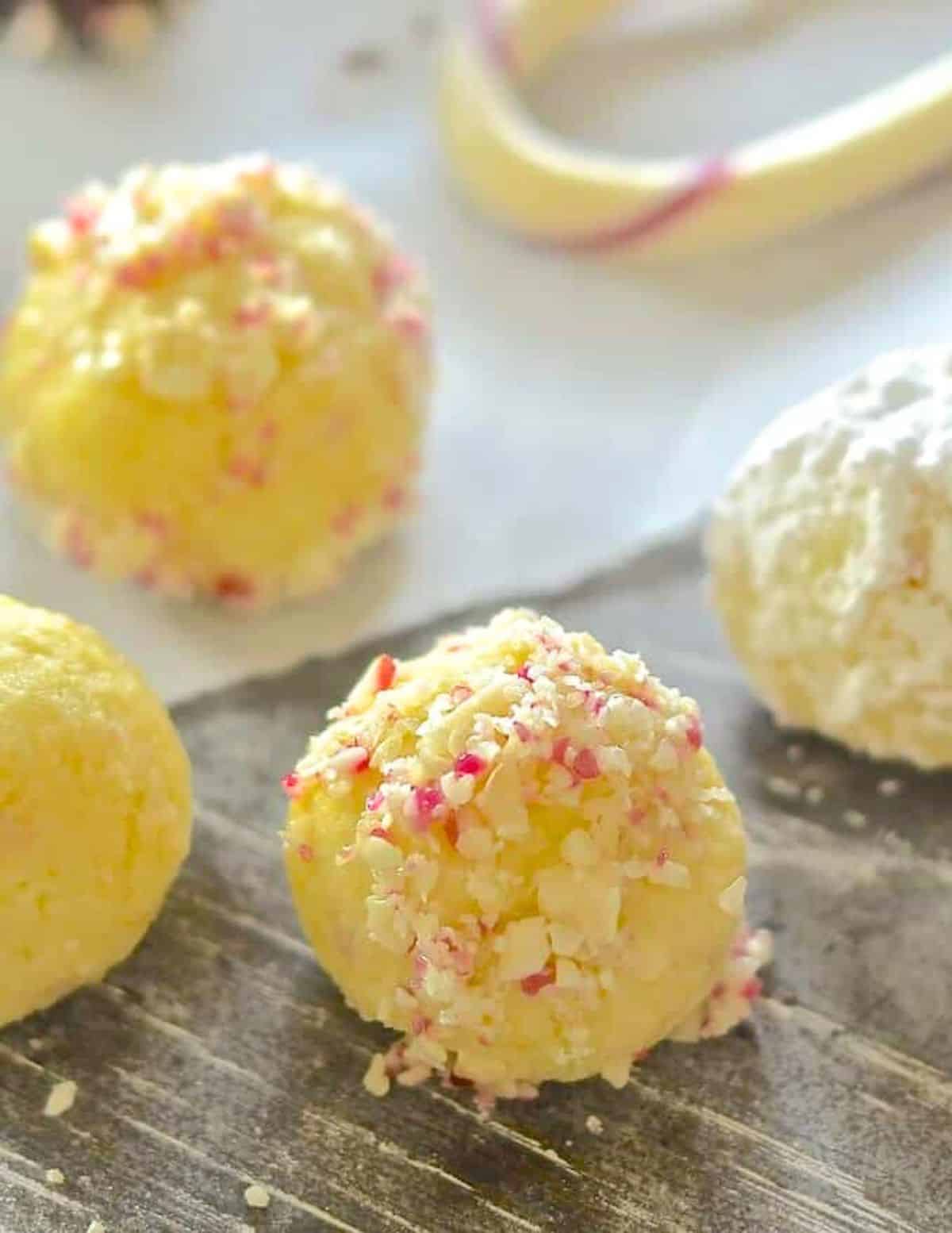 vegan white chocolate candy cane truffles