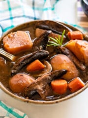 a bowl of instant pot portobello pot roast