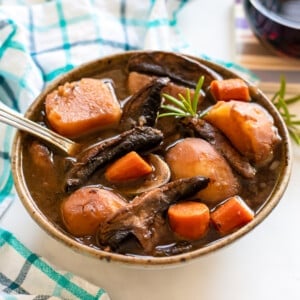 a bowl of instant pot portobello pot roast