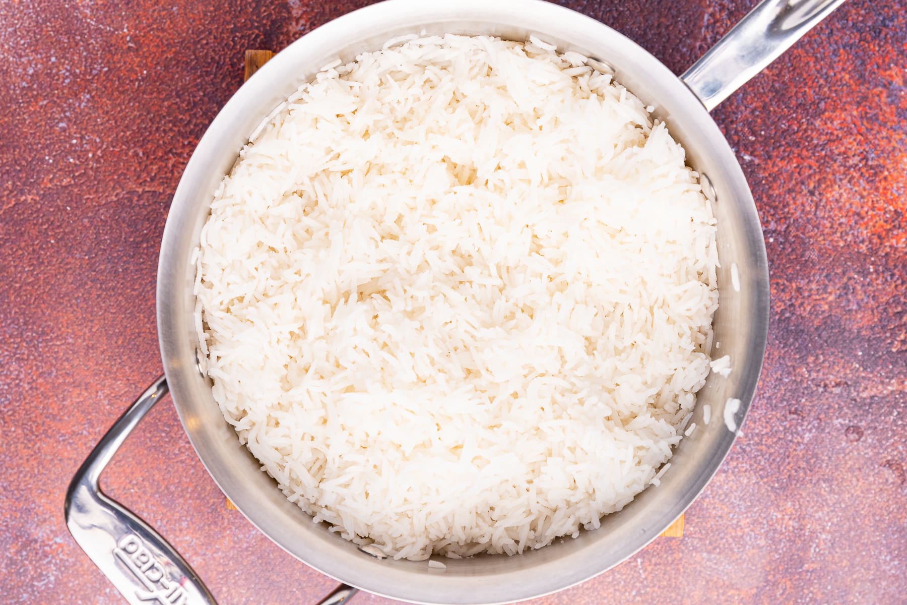cooked rice in a pan