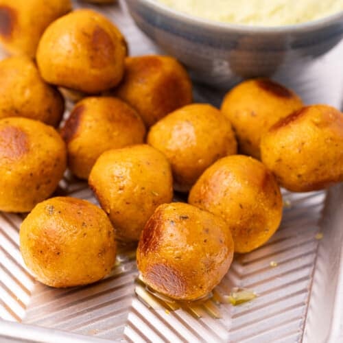 chickpea meatballs on a baking tray