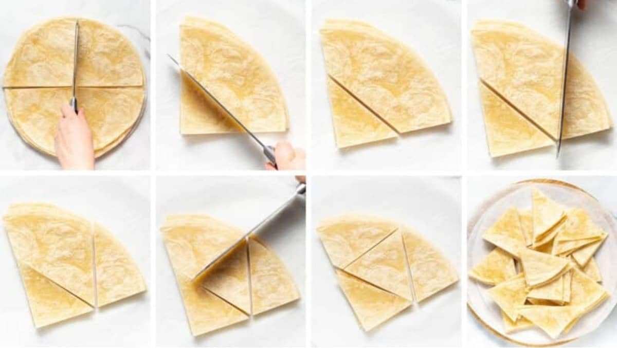 how to cut tortillas into triangles step by step
