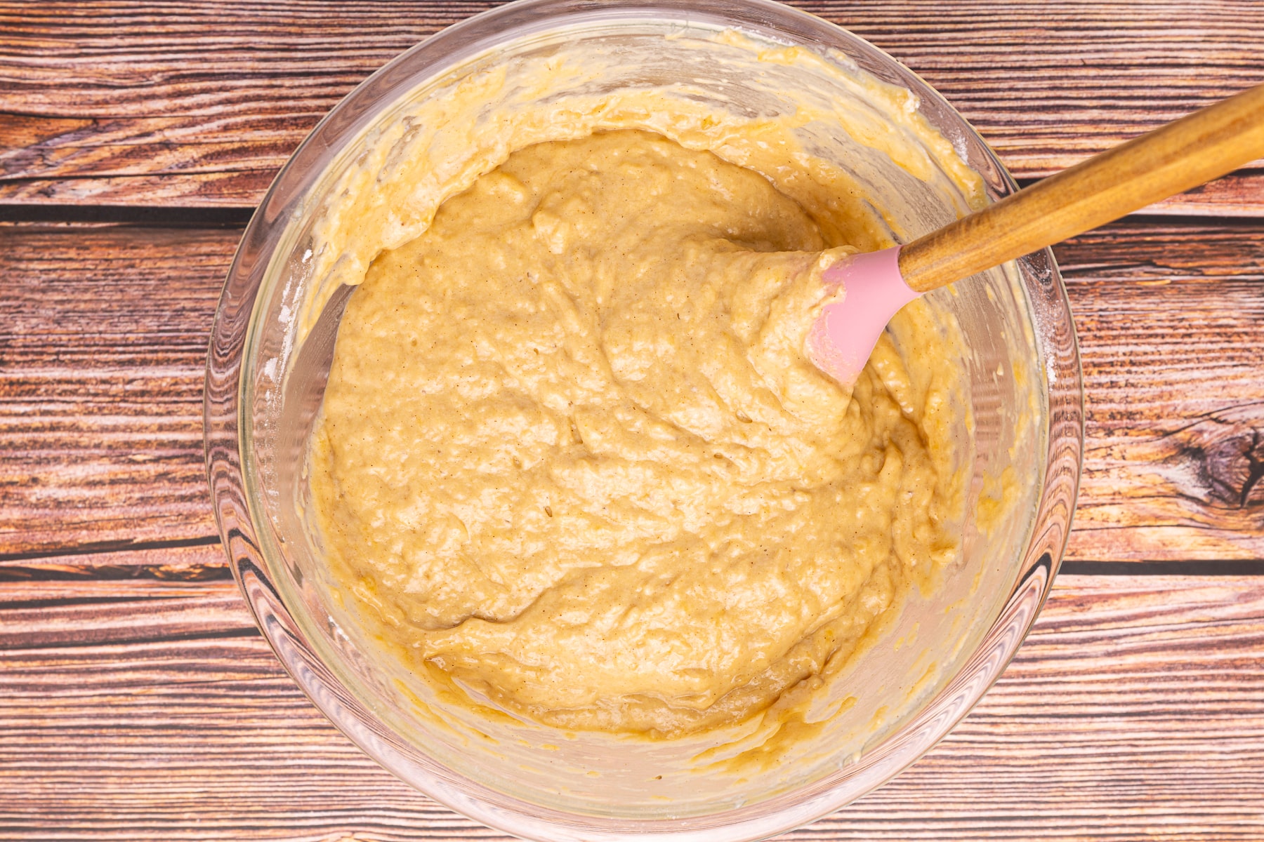 tahini banana bread batter in a bowl