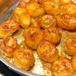 caramelized vegan bananas in a stainless steel pan