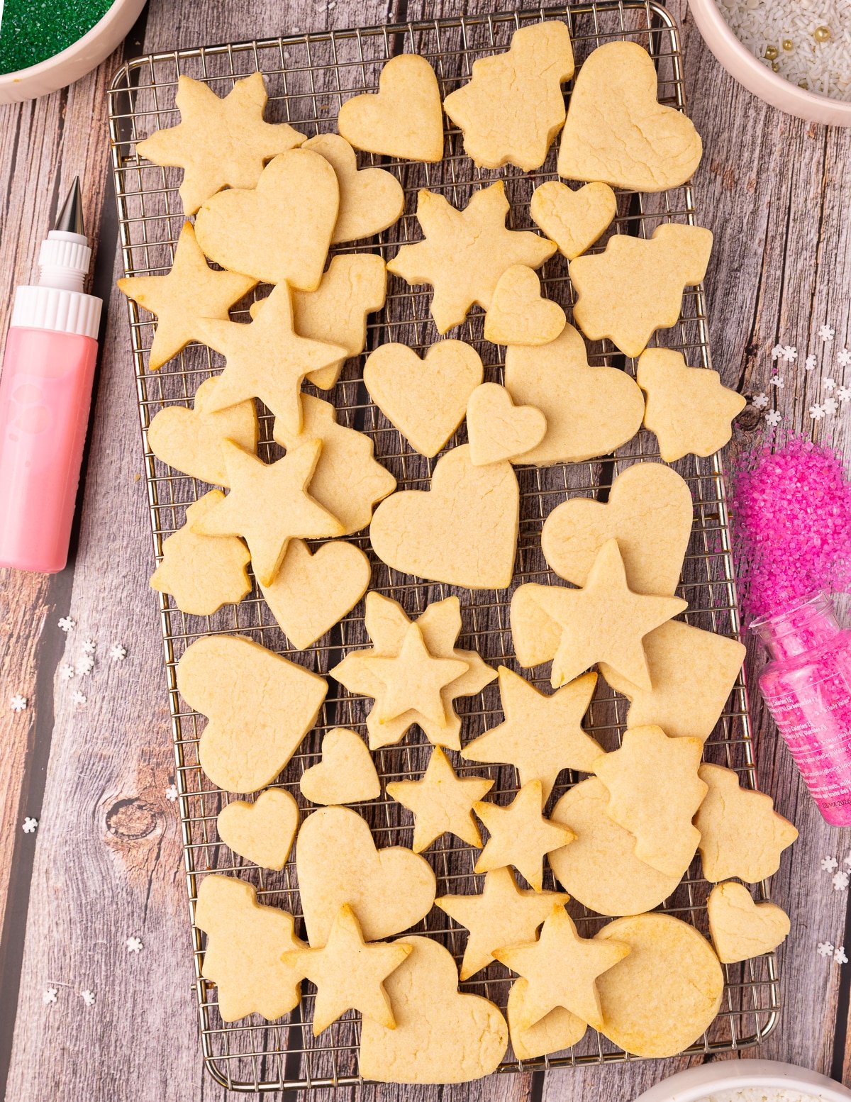 undecorated sugar cookies on a wire rack