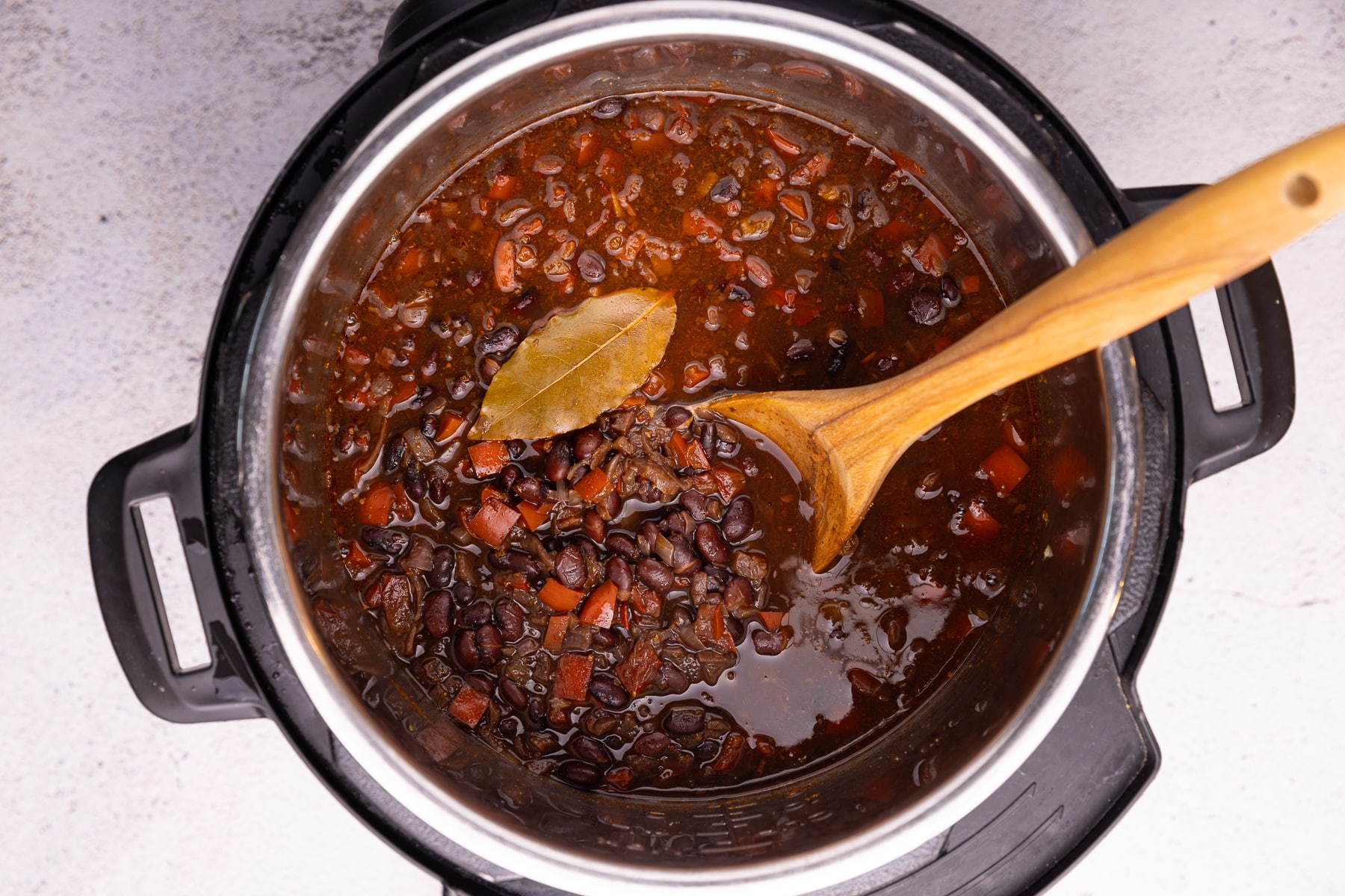 cooked black bean soup in an Instant Pot