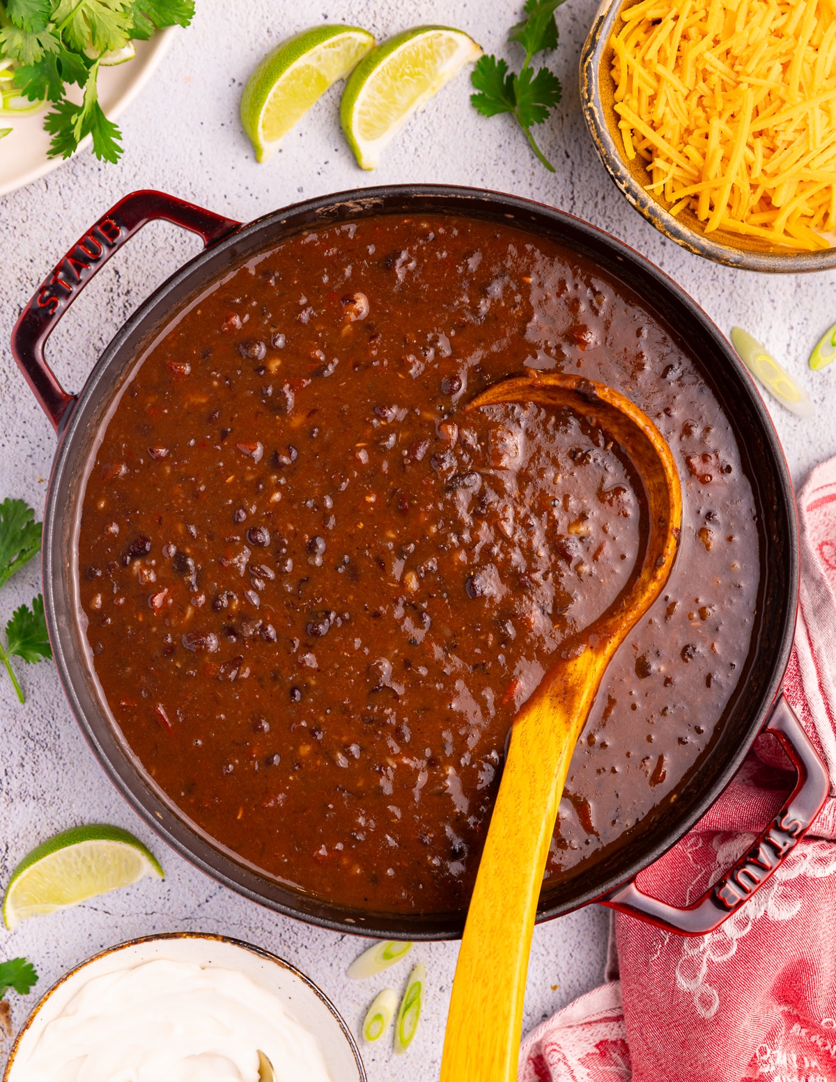 a pan of vegan black bean soup