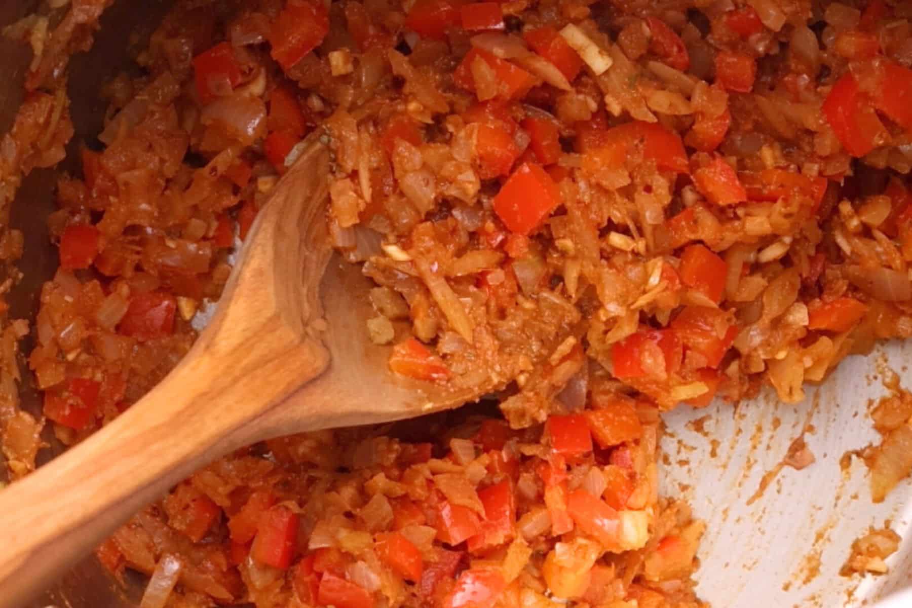 sautéed onions, bell pepper, tomato puree and spices 