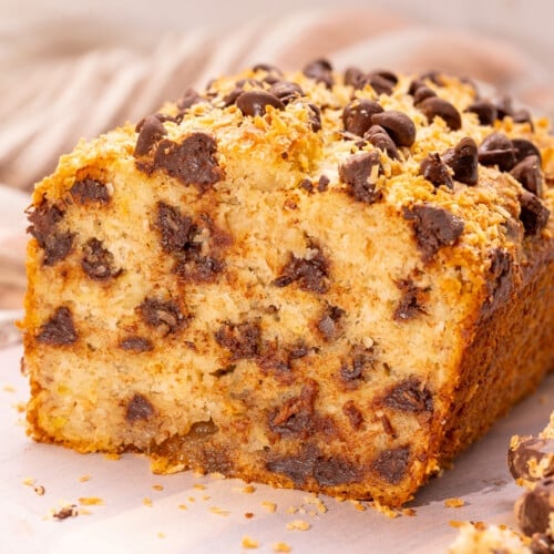 the inside of a vegan chocolate coconut banana bread