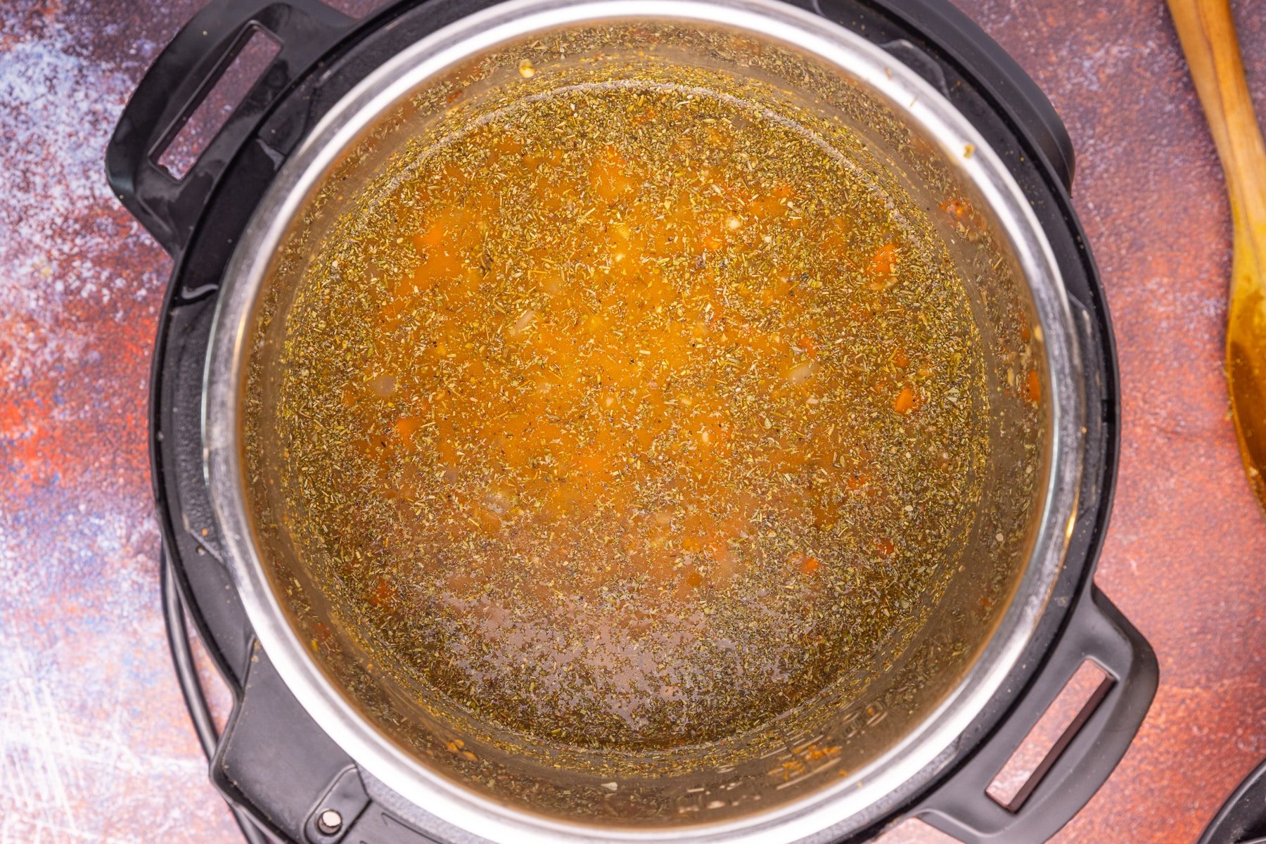 herby liquid in an Instant Pot