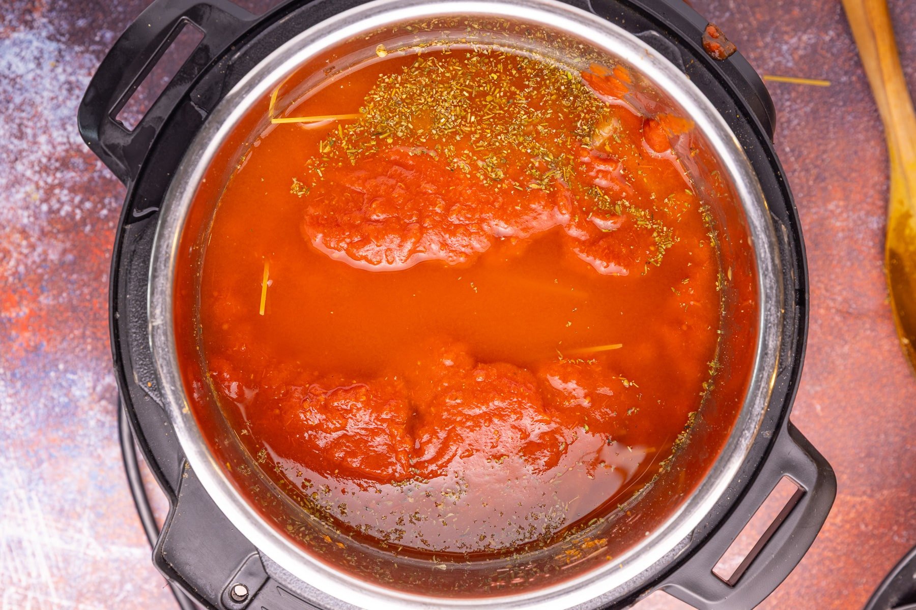 uncooked ingredients for vegan Instant Pot bolognese in the inner bowl