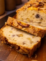 sliced vegan peach cake