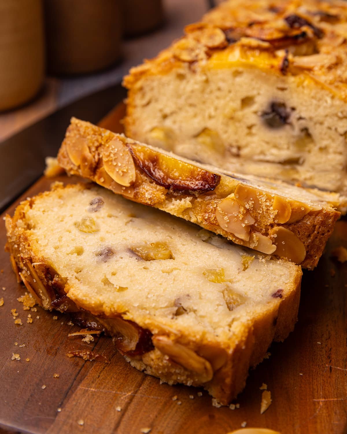 sliced vegan peach cake