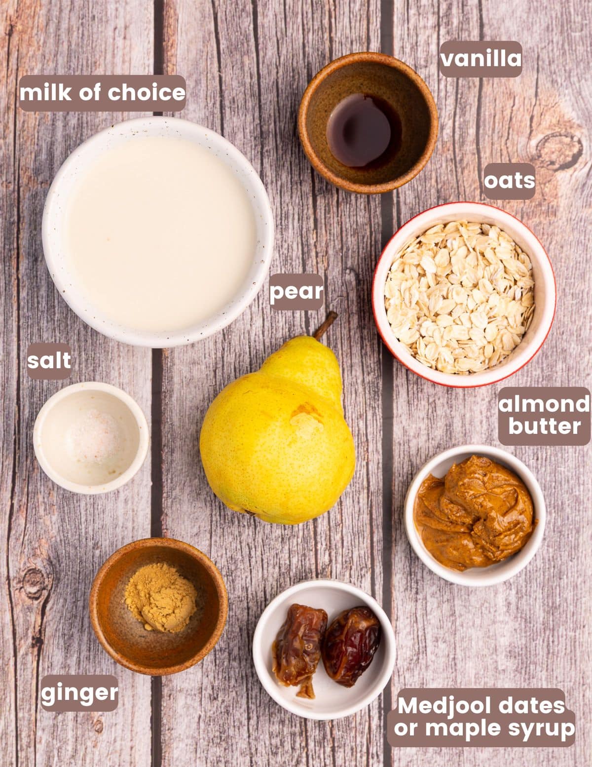 ingrediennt for pear smoothie as per the list in the recipe card