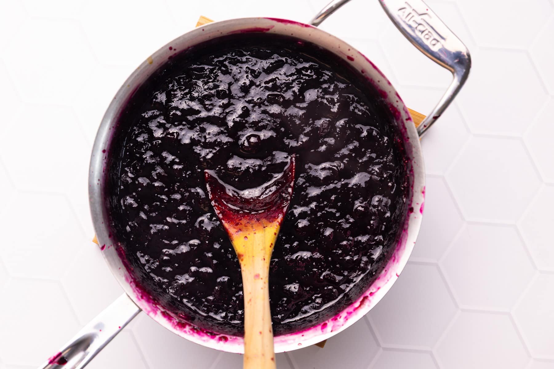 blueberry jam in a saucepan