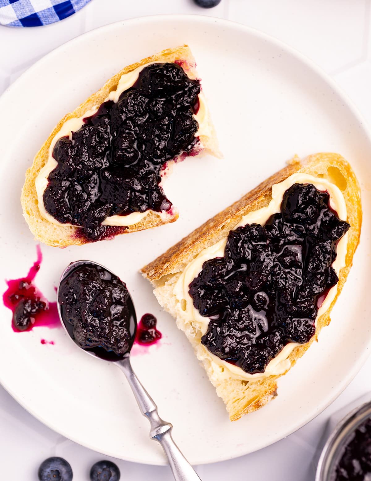 blueberry jam and vegan butter on homemade sourdough