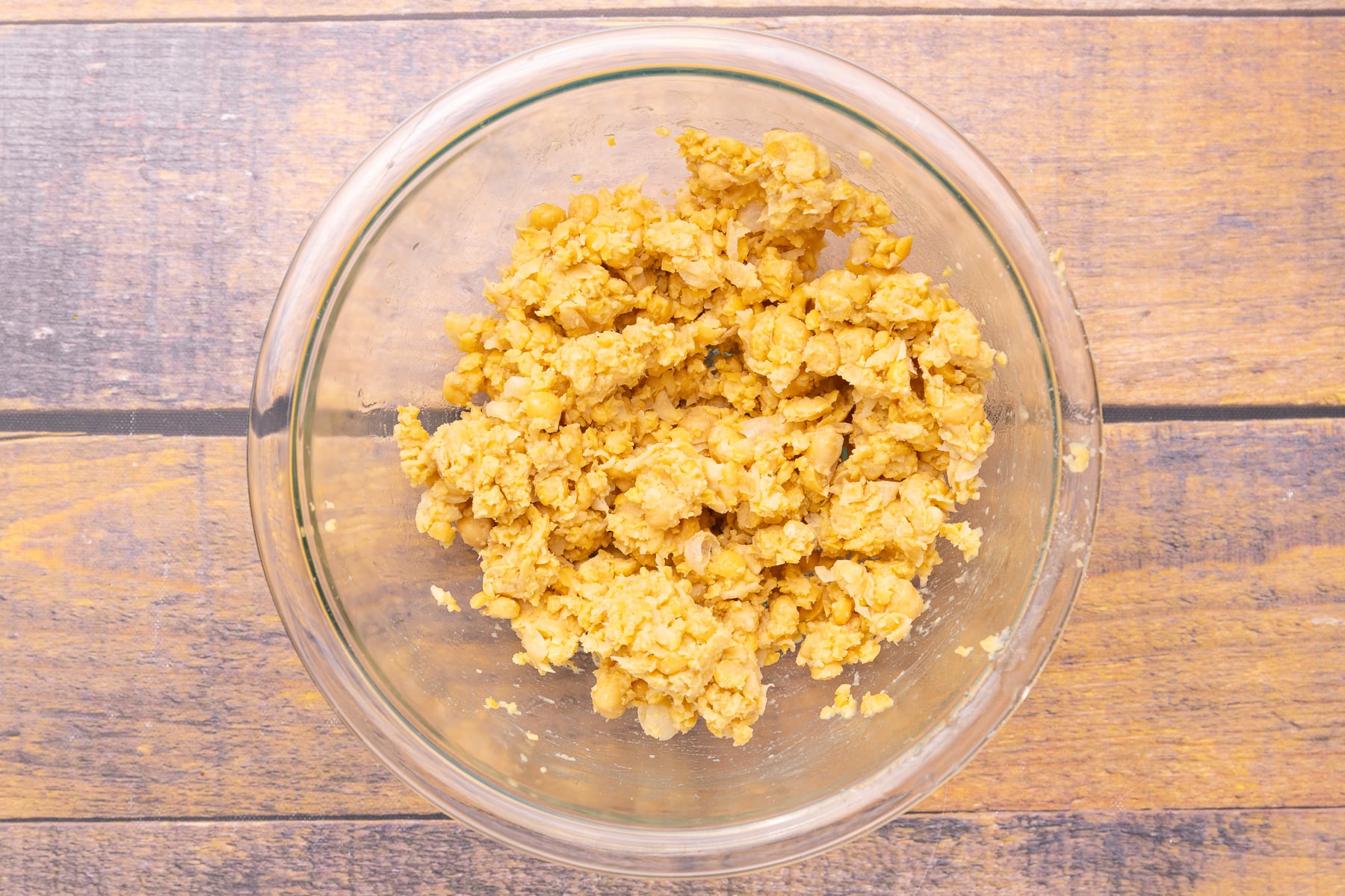 mashed chickpeas in a bowl