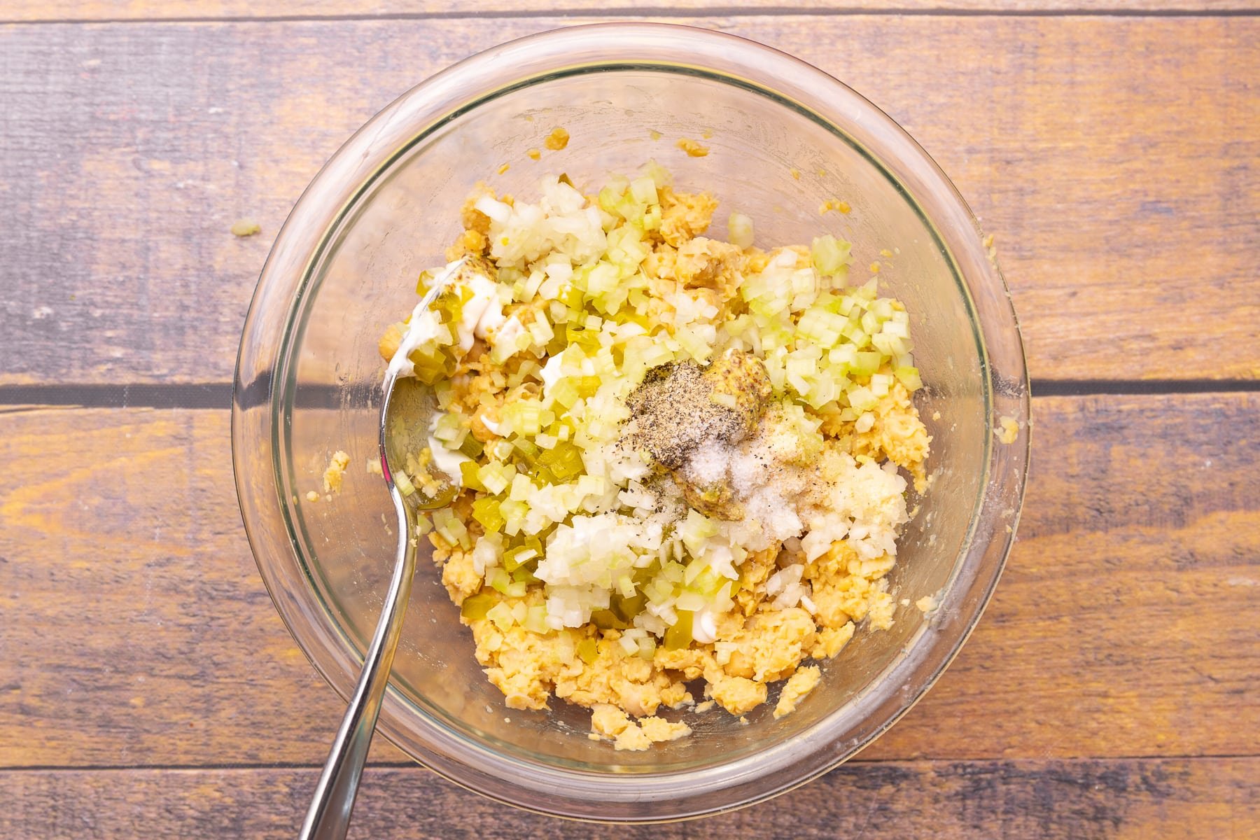 chickpea sald ingredients in a bowl prior to mixing
