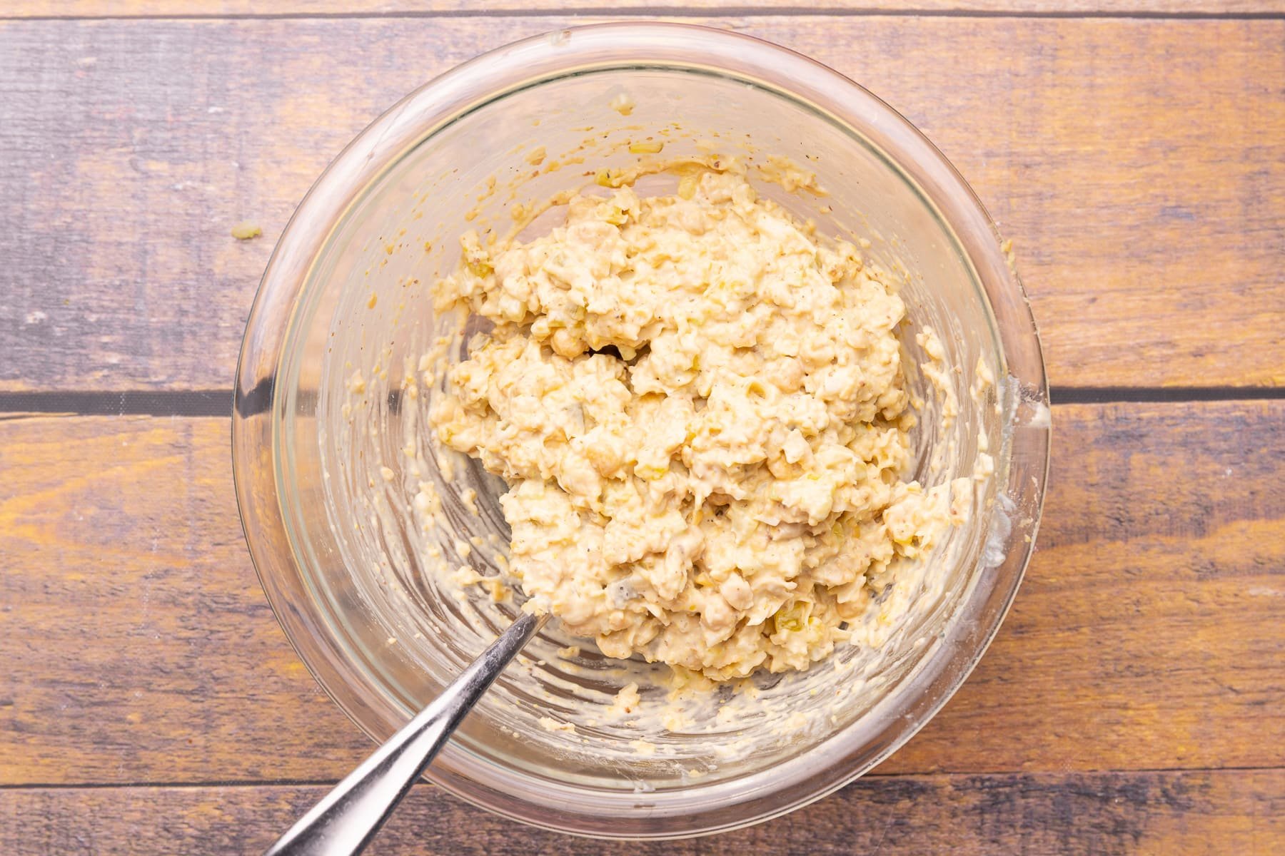 creamy chickpea salad in a mixing bowl