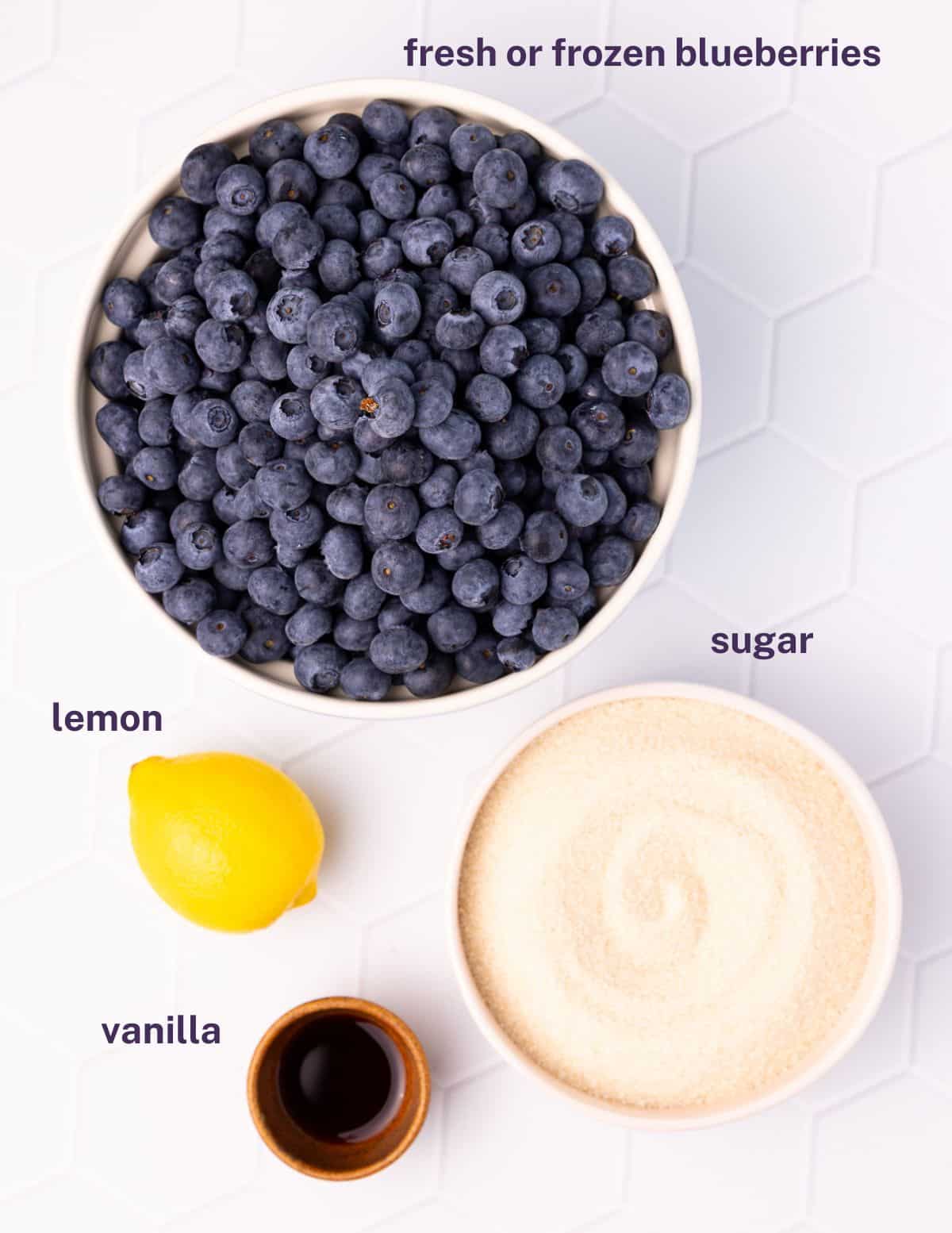 blueberries, lemon, sugar, and vanilla