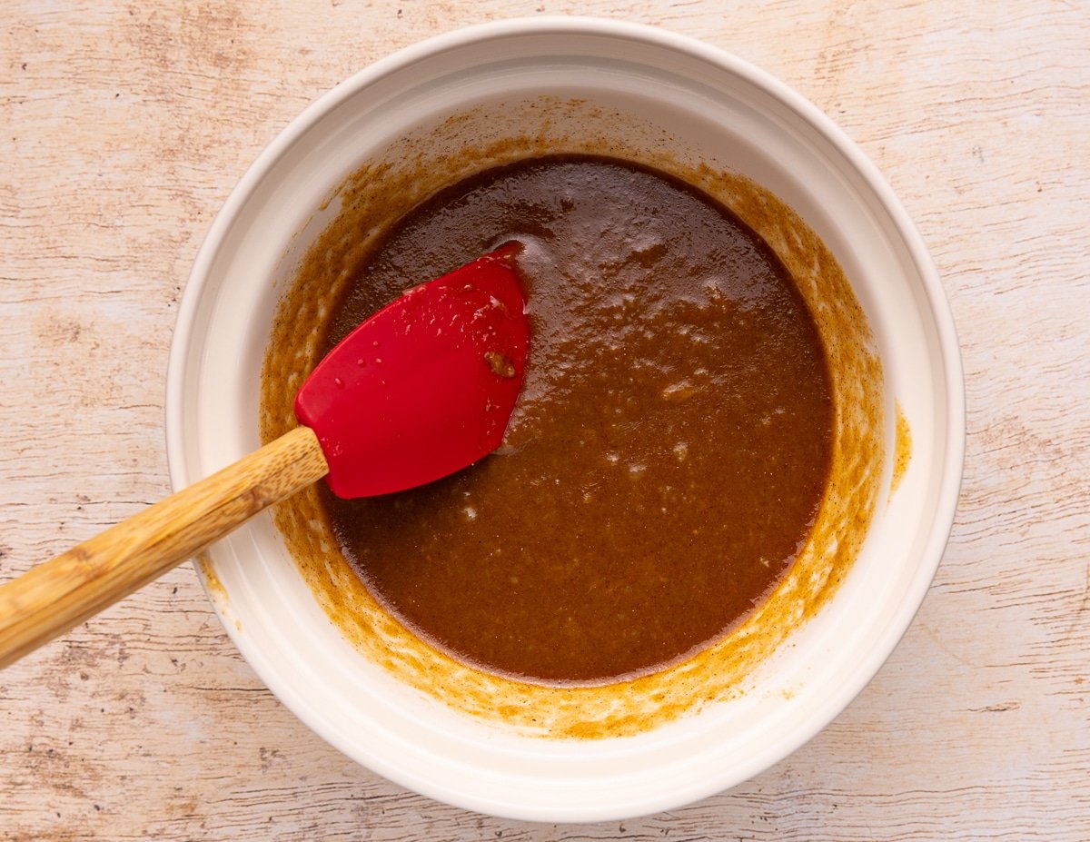liquid ingredients mixed in a bowl