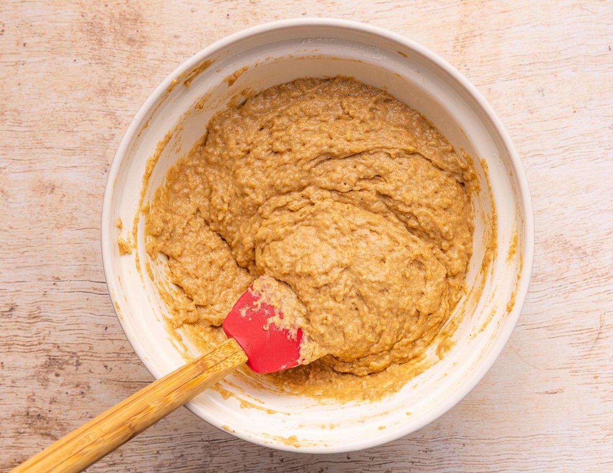 cake batter in a mixing bowl