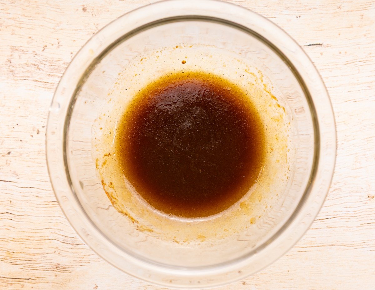 melted butter and sugar in a bowl