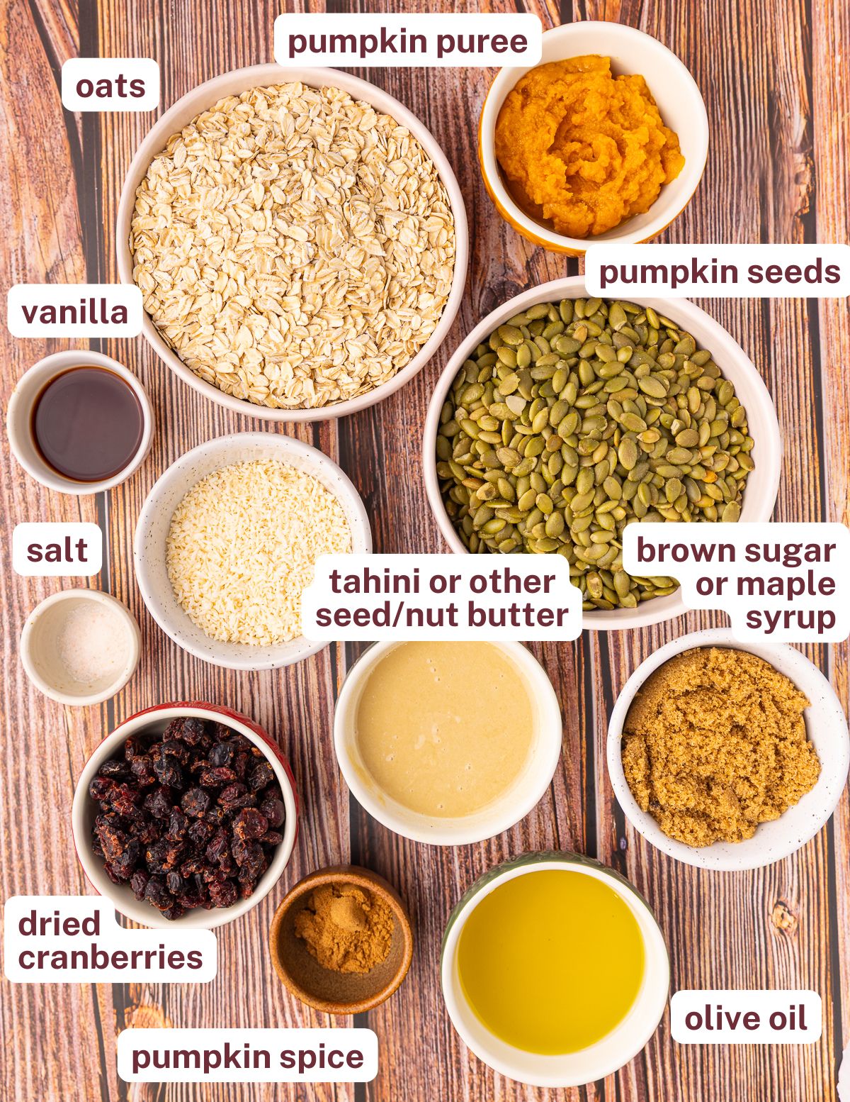 ingredients for pumpkin seed granola as per the written list in the recipe card.