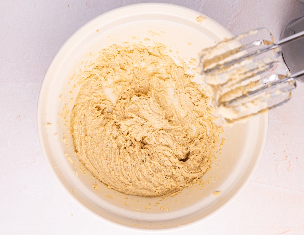 whipped vegan butter and sugar in a bowl