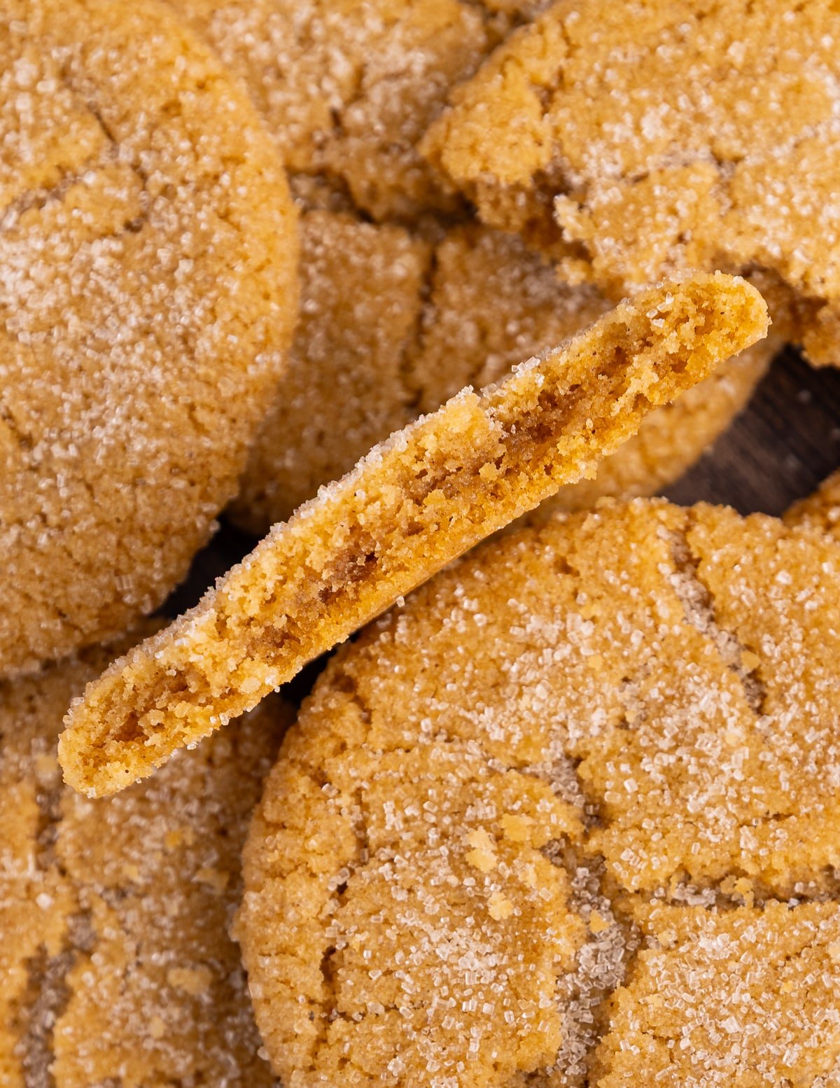 the inside of a vegan gingersnap cookie